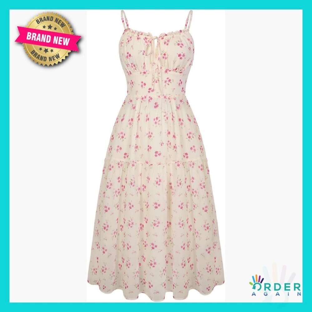 Floral Midi Dress Sweetheart Neckline Tiered A-Line Vintage Milkmaid Style